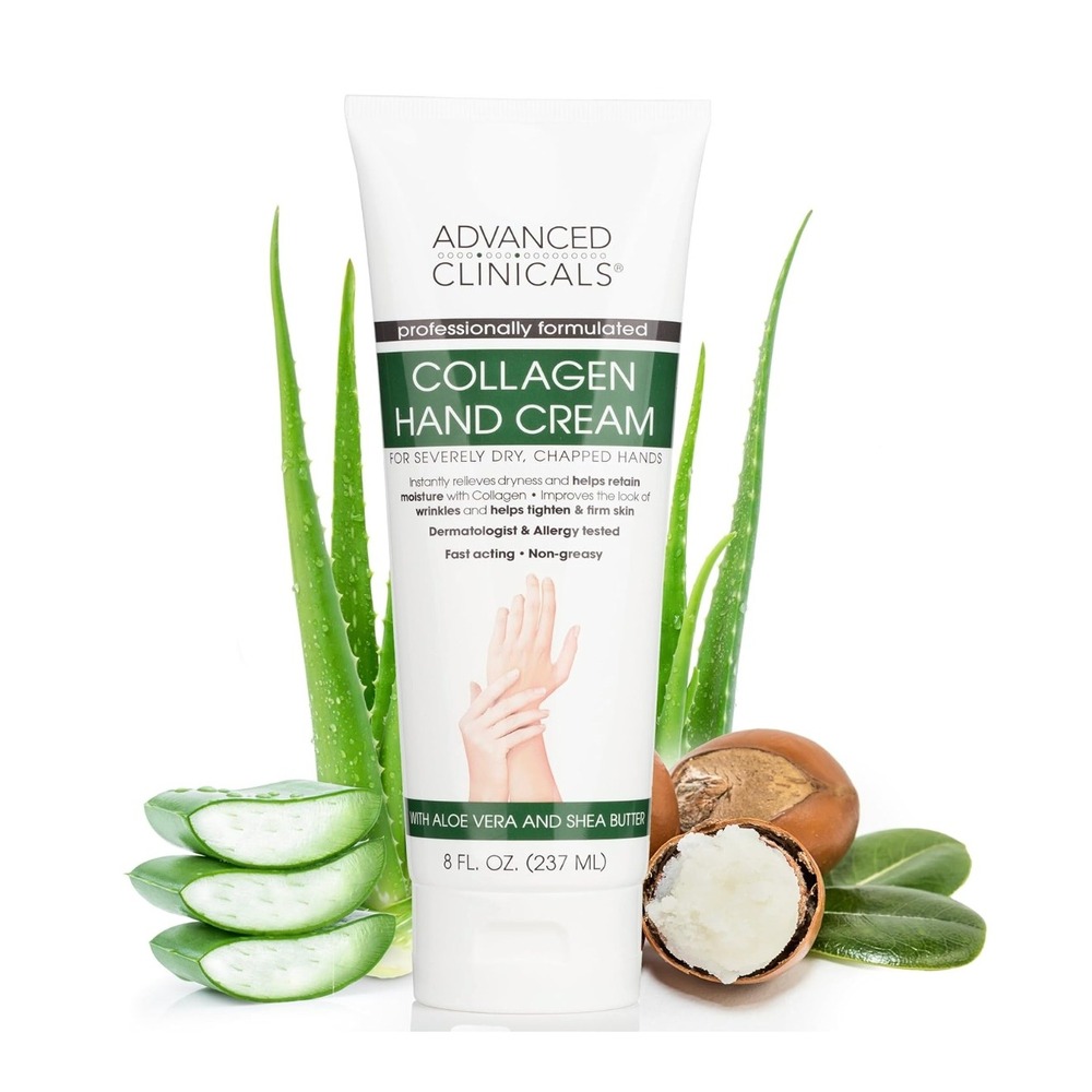 Advanced Clinicals Collagen Hand Cream for Severely Dry Chapped Hands  8 fl oz